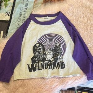 Women’s Cropped Raglan Tee in Purple and Cream - Windhand Band Graphic